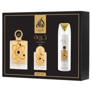Lattafa Pride Tharwah Gold Giftset Eau De Parfum 100ml + 20ml + Deodorant 200ml Women